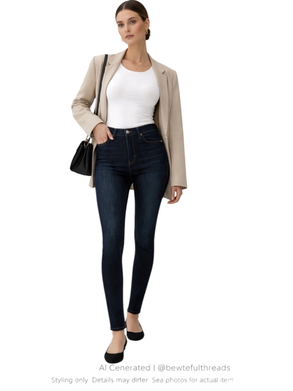 Dark Wash High Rise Skinny Jeans Minimalist Clean Girl Stretch Denim 30